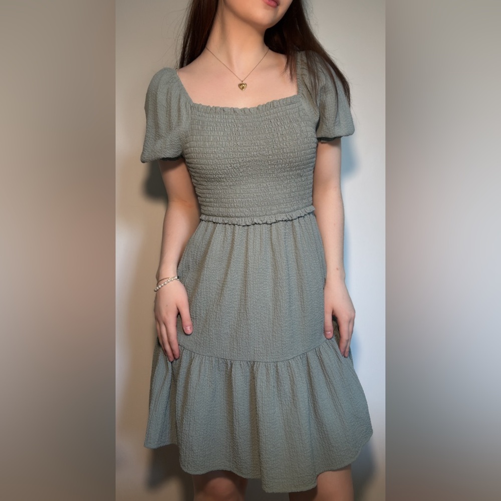 Lush Green Smocked Ruffled Midi Sundress